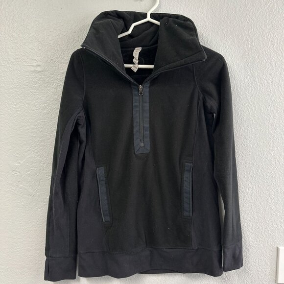 Lululemon Post Chaturanga Pullover Sweater Size 4 Half Zip Black Fleece Jacket - Picture 2 of 6